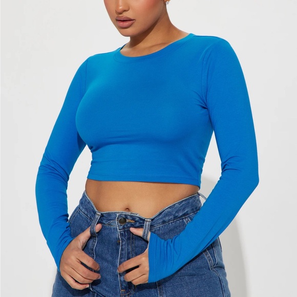 Fashion Nova Tops - Fashion Nova Blue Long Sleeve Crop Top